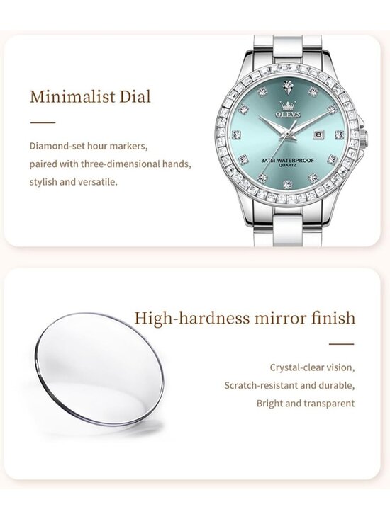 Women\'s Silver band /Blue dial Diamond Fashion Elegant Chronograph Wrist Watch